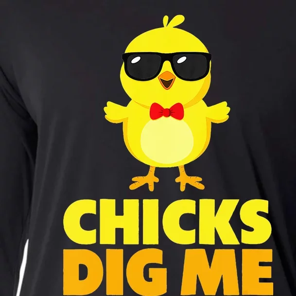 Chicks Dig Me Happy Easter Day Egg Hunt Funny Cooling Performance Long Sleeve Crew