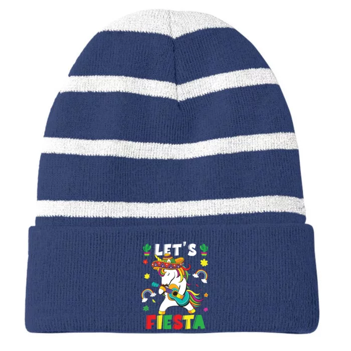 Cinco De Mayo Party Lets Fiesta Dancing Mexican Unicorn Striped Beanie with Solid Band