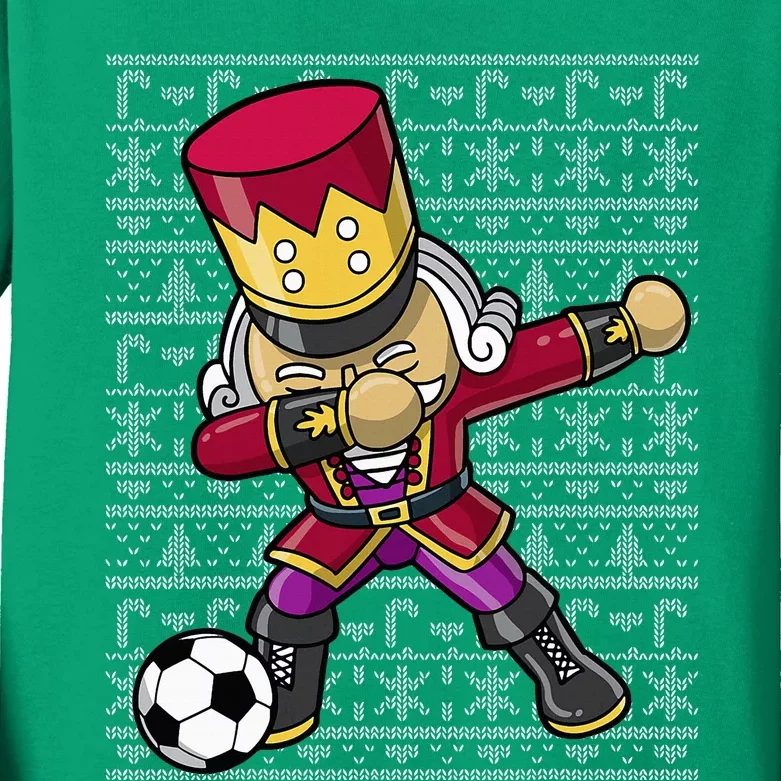 Christmas Dabbing Nutcracker Soccer Player Coach Kids Long Sleeve Shirt