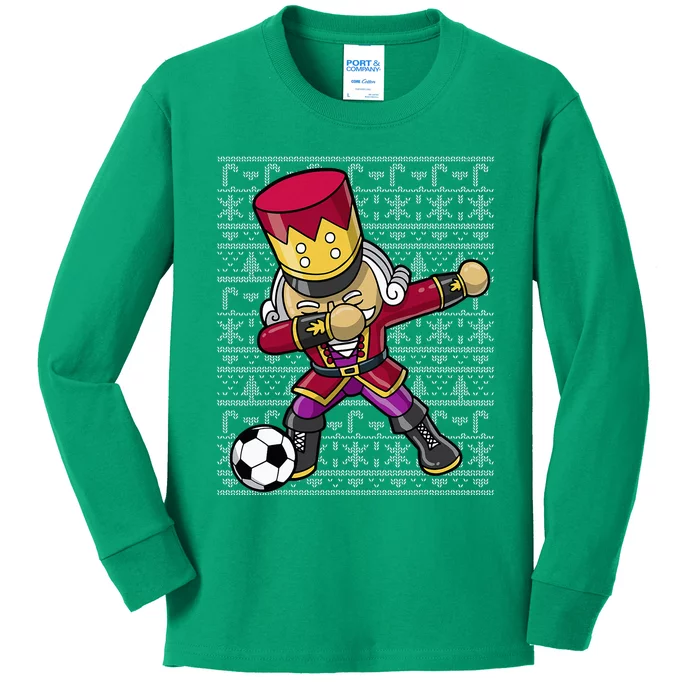 Christmas Dabbing Nutcracker Soccer Player Coach Kids Long Sleeve Shirt