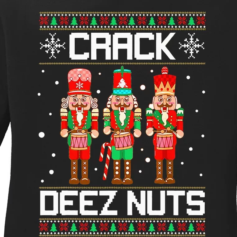 Crack Deez Nuts Ugly Christmas Sweater Xmas Nutcracker Ladies Long Sleeve Shirt