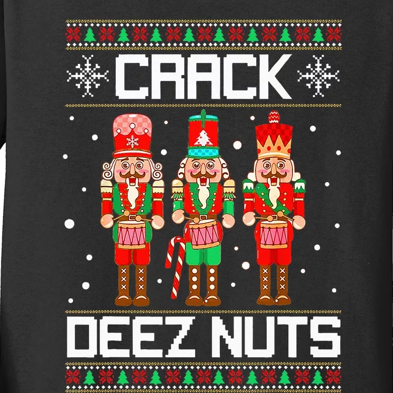 Crack Deez Nuts Ugly Christmas Sweater Xmas Nutcracker Kids Long Sleeve Shirt