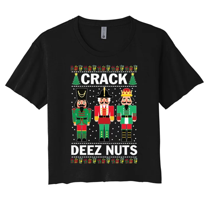 Crack Deez Nuts Funny Christmas Women's Crop Top Tee