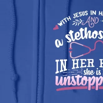 Christian Doctor Nurse Gift Jesus In Her Heart Stethoscope Gift Full Zip Hoodie