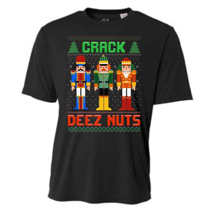 Crack Deez Nuts Nutcracker Ugly Christmas Funny Xmas Cooling Performance Crew T-Shirt