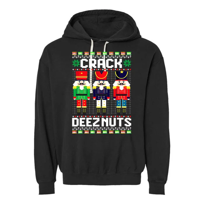 Crack Deez Nuts Nutcracker Nut Xmas Pajama Matching Garment-Dyed Fleece Hoodie