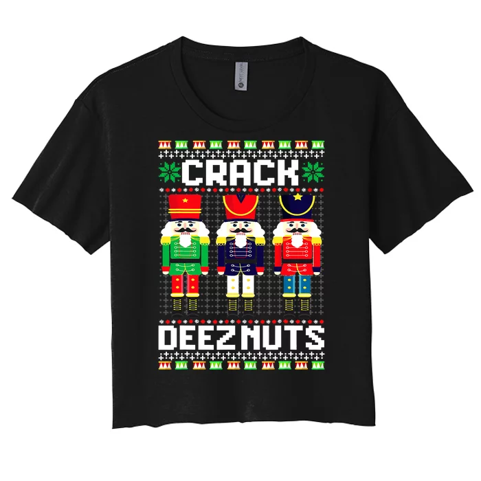 Crack Deez Nuts Nutcracker Nut Xmas Pajama Matching Women's Crop Top Tee