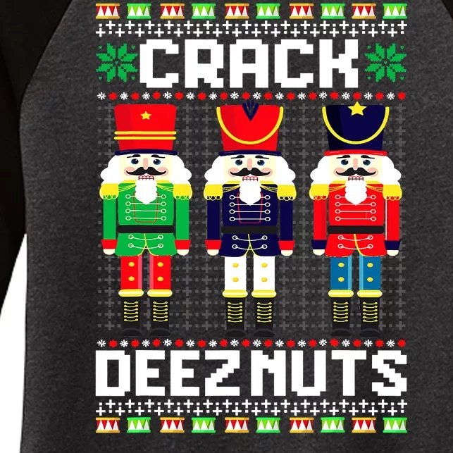 Crack Deez Nuts Nutcracker Nut Xmas Pajama Matching Women's Tri-Blend 3/4-Sleeve Raglan Shirt