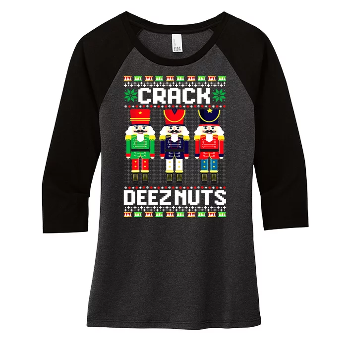 Crack Deez Nuts Nutcracker Nut Xmas Pajama Matching Women's Tri-Blend 3/4-Sleeve Raglan Shirt