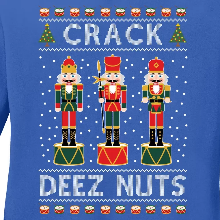 Crack Deez Nuts Funny Ugly Christmas Ladies Long Sleeve Shirt