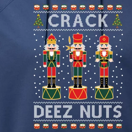 Crack Deez Nuts Funny Ugly Christmas Performance Fleece Hoodie