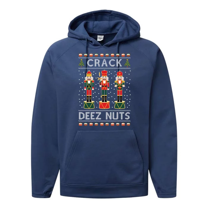 Crack Deez Nuts Funny Ugly Christmas Performance Fleece Hoodie