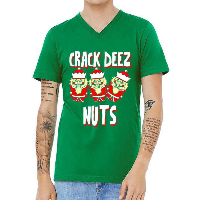 Crack Deez Nuts Funny Ugly Christmas Sweater Family Pajamas V-Neck T-Shirt