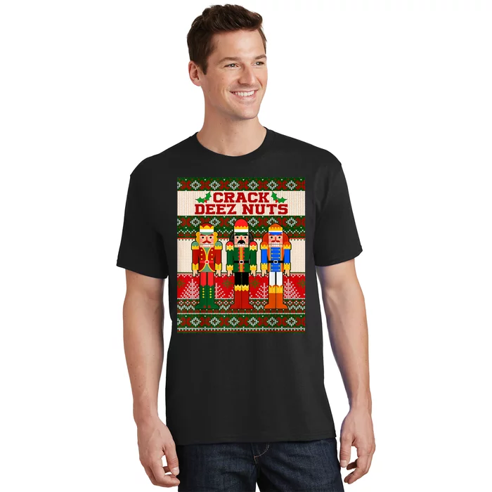 Crack Deez Nuts Nutcracker Ugly Christmas Sweater Funny Xmas T-Shirt