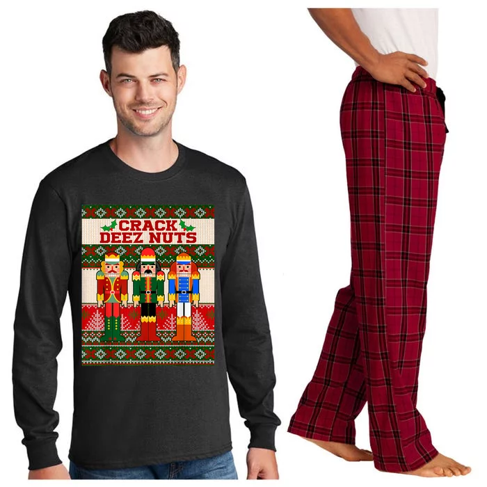 Crack Deez Nuts Nutcracker Ugly Christmas Sweater Funny Xmas Long Sleeve Pajama Set