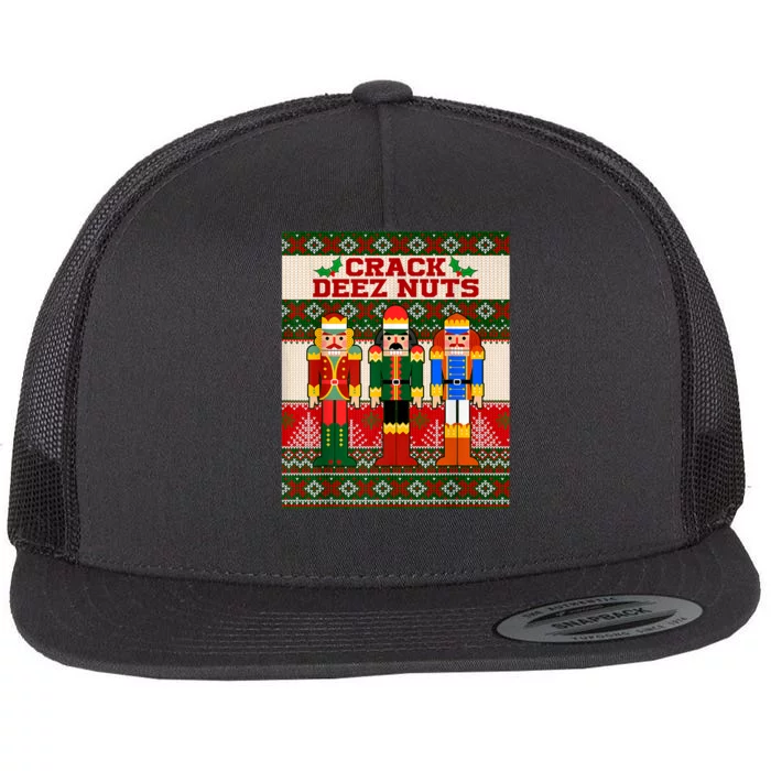 Crack Deez Nuts Nutcracker Ugly Christmas Sweater Funny Xmas Flat Bill Trucker Hat