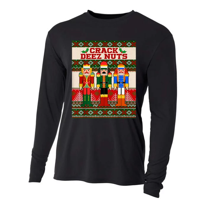 Crack Deez Nuts Nutcracker Ugly Christmas Sweater Funny Xmas Cooling Performance Long Sleeve Crew