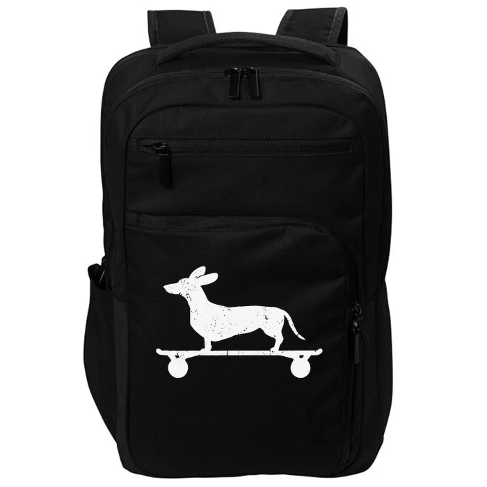 Cute Dachshund On A Skateboard Funny Wiener Dog Impact Tech Backpack