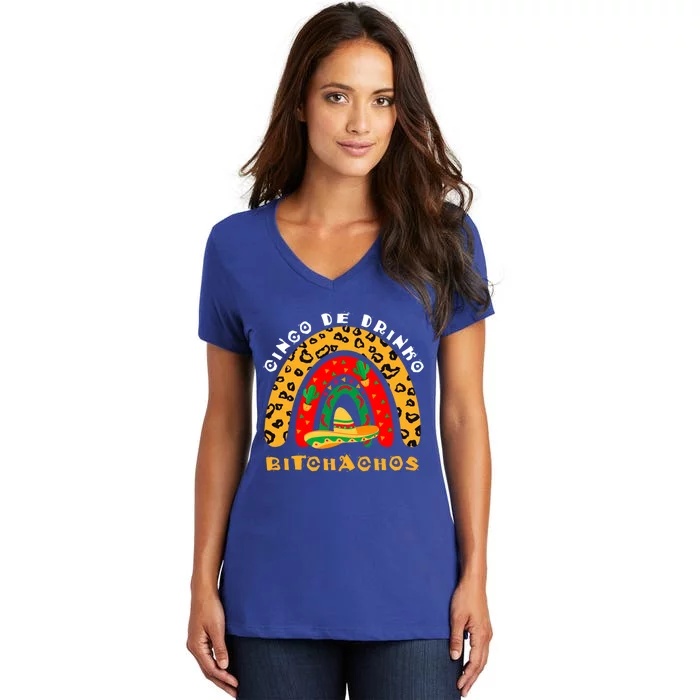 Cinco De O Bitchachos Leopard Rainbow Fun Mexican Party Cute Gift Women's V-Neck T-Shirt