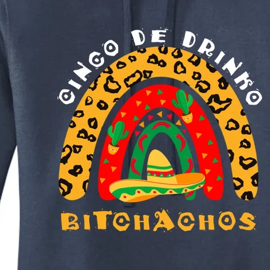 Cinco De O Bitchachos Leopard Rainbow Fun Mexican Party Cute Gift Women's Pullover Hoodie