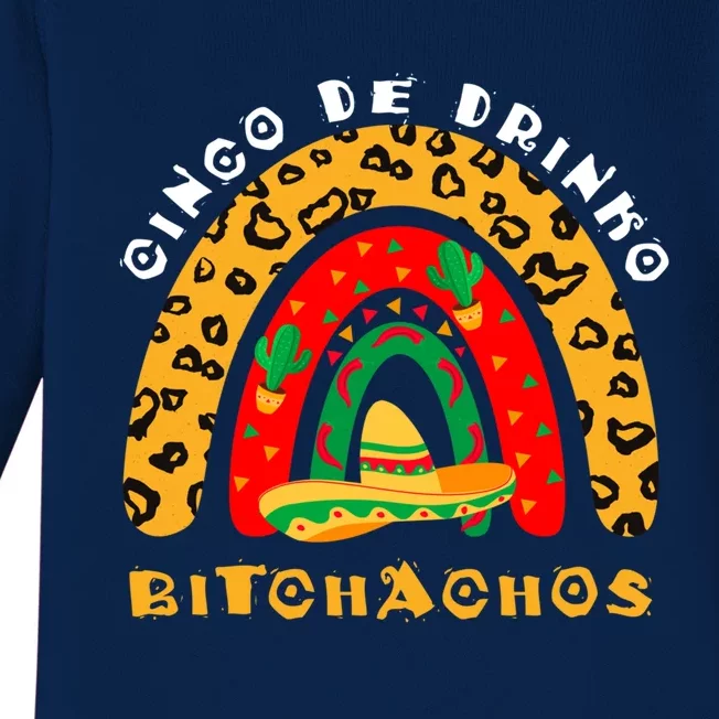 Cinco De O Bitchachos Leopard Rainbow Fun Mexican Party Cute Gift Baby Long Sleeve Bodysuit