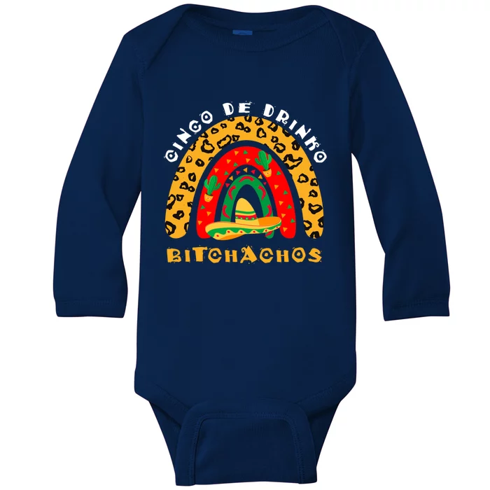 Cinco De O Bitchachos Leopard Rainbow Fun Mexican Party Cute Gift Baby Long Sleeve Bodysuit