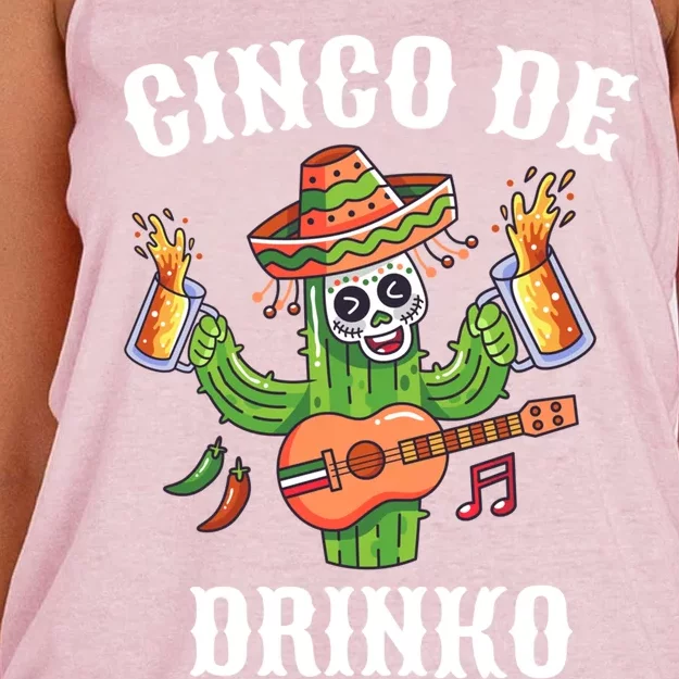 Cinco De O Cinco De Mayo With Guitar Cactus Sombrero Great Gift Women's Knotted Racerback Tank