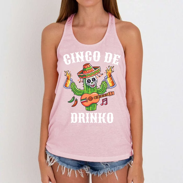 Cinco De O Cinco De Mayo With Guitar Cactus Sombrero Great Gift Women's Knotted Racerback Tank