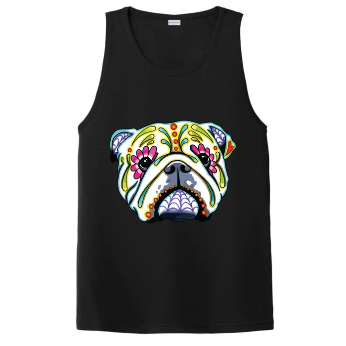 Cool Day Of The Dead Sugar Skull Dog English Bulldog Performance Tank