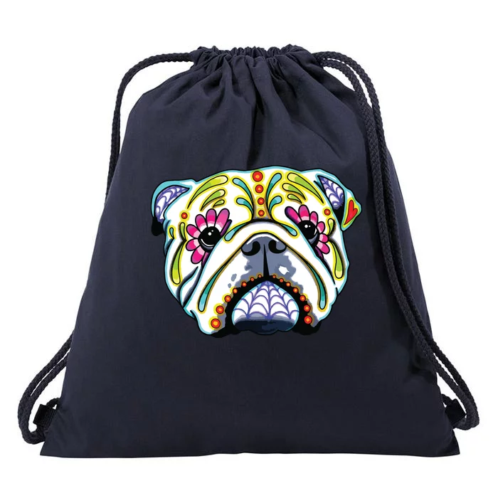 Cool Day Of The Dead Sugar Skull Dog English Bulldog Drawstring Bag