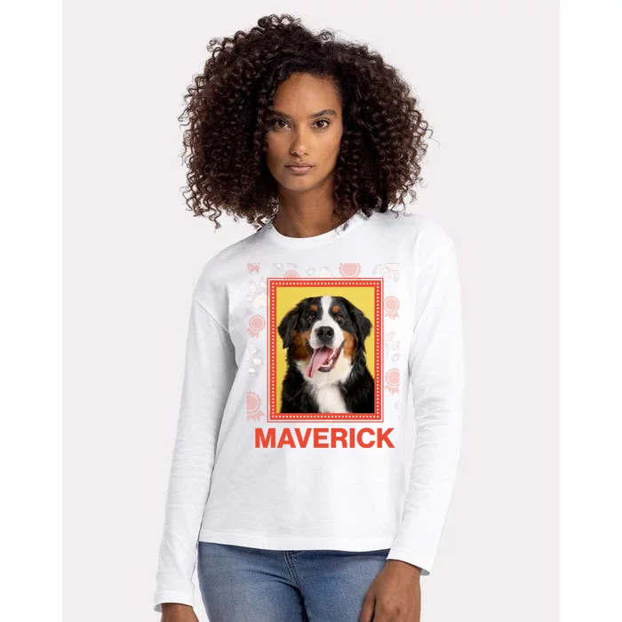 Custom Dog Pet Personalize Picture Photo Name Womens Cotton Relaxed Long Sleeve T-Shirt