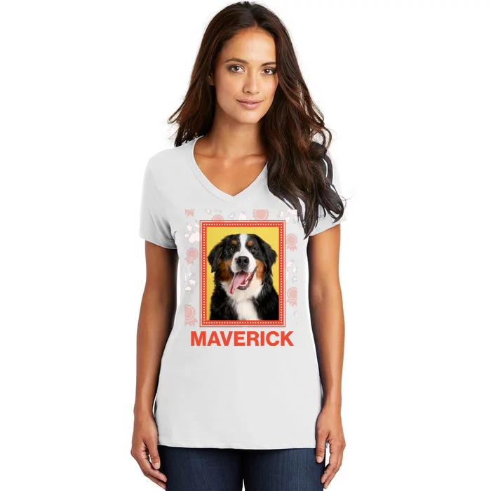 Custom Dog Pet Personalize Picture Photo Name Women's V-Neck T-Shirt