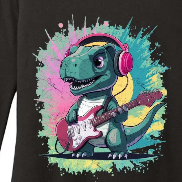 Cute Dinosaur Playing A Guitar Womens CVC Long Sleeve Shirt