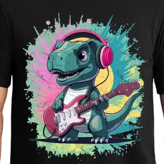 Cute Dinosaur Playing A Guitar Pajama Set