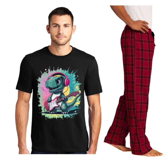 Cute Dinosaur Playing A Guitar Pajama Set