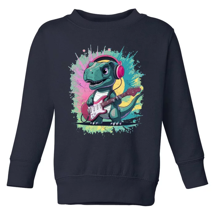 Cute Dinosaur Playing A Guitar Toddler Sweatshirt