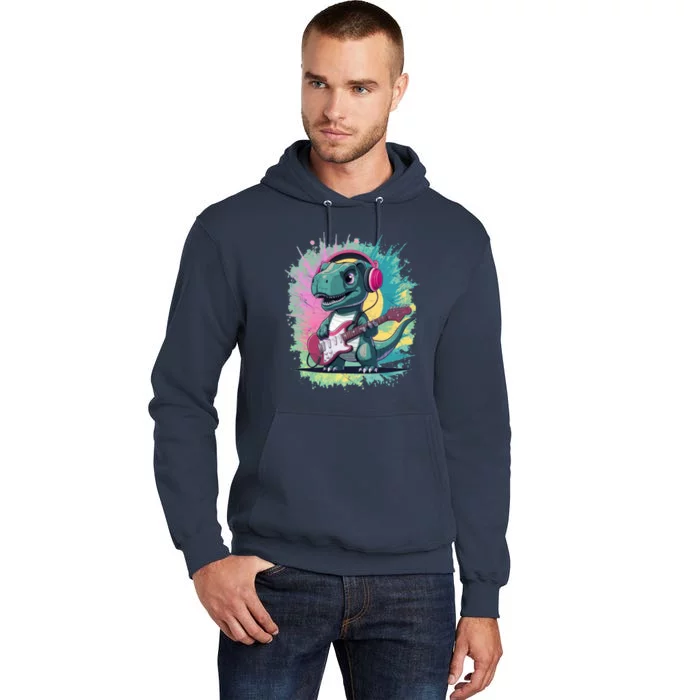 Cute Dinosaur Playing A Guitar Tall Hoodie