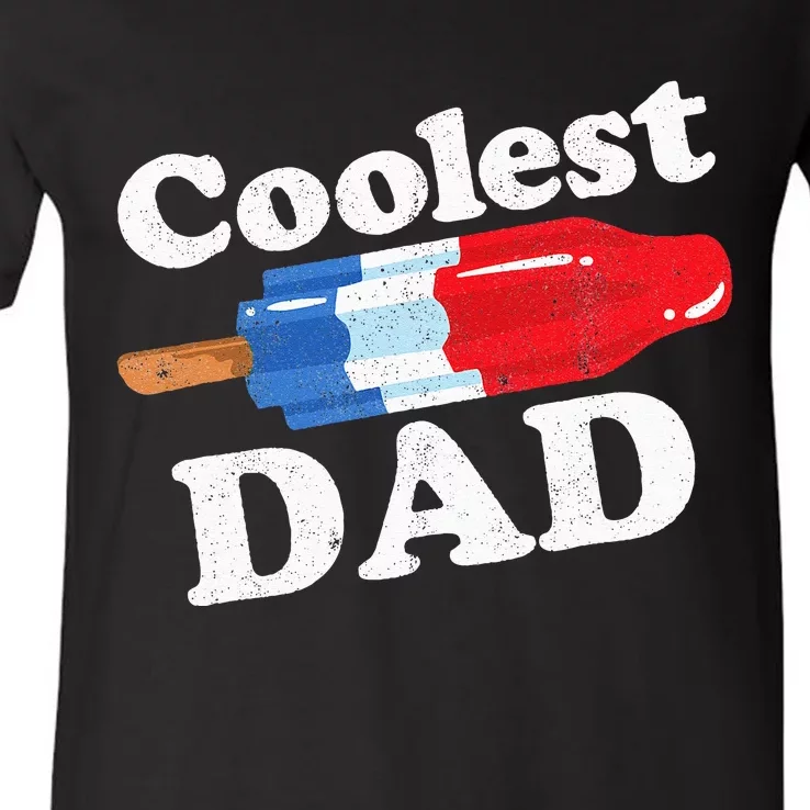 Coolest Dad Popsicle Funny Bomb Retro 80s Pop Fathers Gift V-Neck T-Shirt