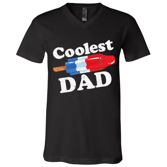 Coolest Dad Popsicle Funny Bomb Retro 80s Pop Fathers Gift V-Neck T-Shirt