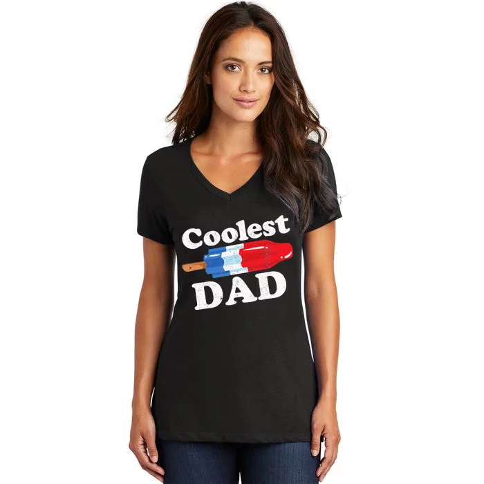 Coolest Dad Popsicle Funny Bomb Retro 80s Pop Fathers Gift Women's V-Neck T-Shirt