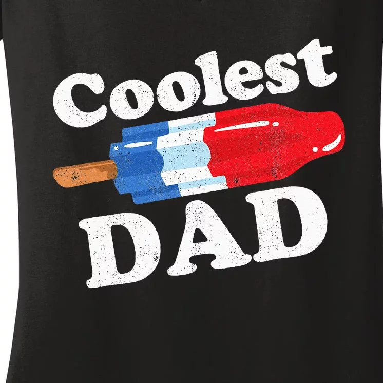 Coolest Dad Popsicle Funny Bomb Retro 80s Pop Fathers Gift Women's V-Neck T-Shirt