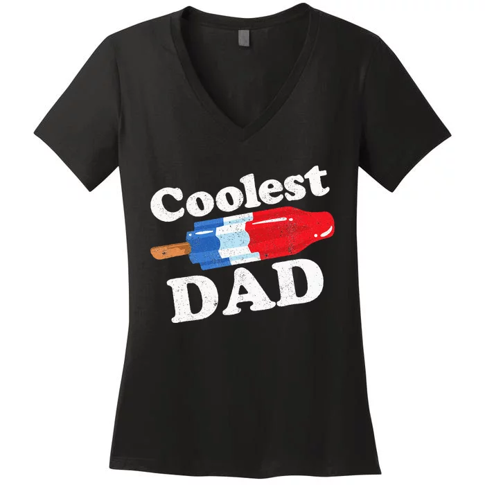 Coolest Dad Popsicle Funny Bomb Retro 80s Pop Fathers Gift Women's V-Neck T-Shirt