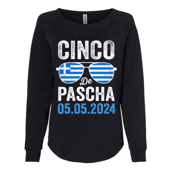 Cinco De Pascha Greece Flag Funny Greek Easter Cinco De Mayo Womens California Wash Sweatshirt