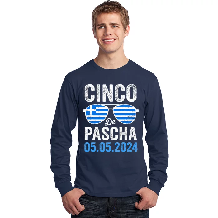 Cinco De Pascha Greece Flag Funny Greek Easter Cinco De Mayo Long Sleeve Shirt