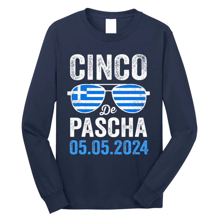 Cinco De Pascha Greece Flag Funny Greek Easter Cinco De Mayo Long Sleeve Shirt