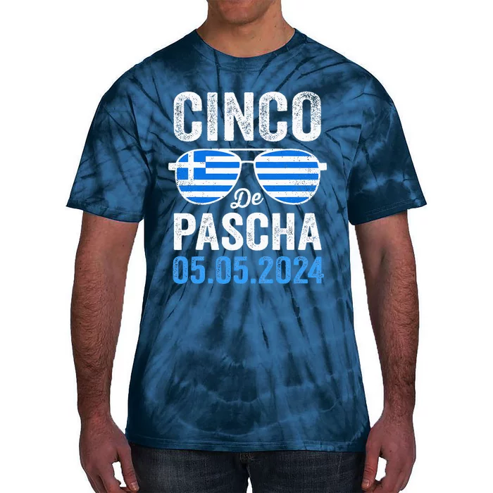 Cinco De Pascha Greece Flag Funny Greek Easter Cinco De Mayo Tie-Dye T-Shirt