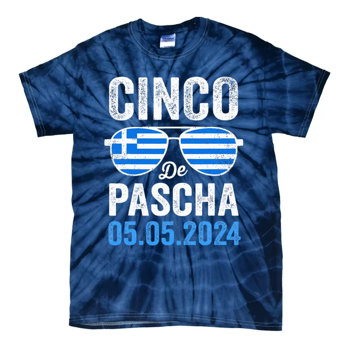 Cinco De Pascha Greece Flag Funny Greek Easter Cinco De Mayo Tie-Dye T-Shirt