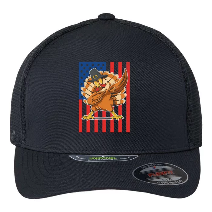 Cool Dabbing Pilgrim Turkey American Thanksgiving Gift Flexfit Unipanel Trucker Cap