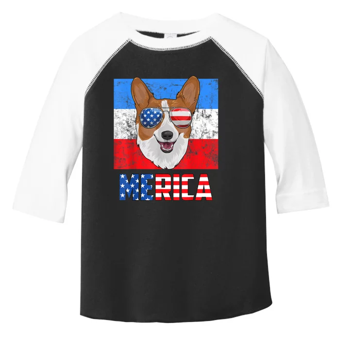 Corgi Dog Patriotic USA 4th Of July American Flag Merica Toddler Fine Jersey T-Shirt