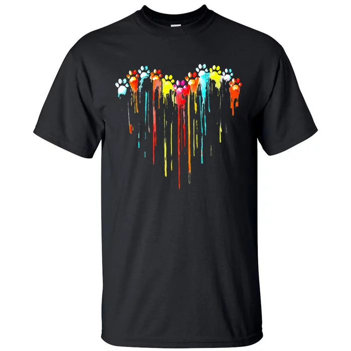 Colorful Dog Paw Heart Tall T-Shirt